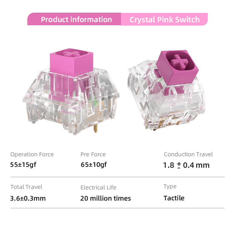 Kailh Box Crystal Pink Switch Mechanical Keyboard Switch Customized Clicky Switches for RGB Player