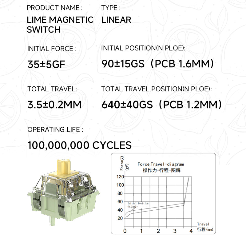 Longhua Lime Magnetic Switch PC Transparent Upper Housing Corss Stem Smooth RT0.01 HE Keyboard Switch